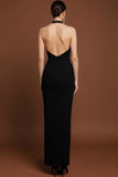 Black Halter Sheath Keyhole Long Formal Dress