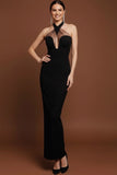 Black Halter Sheath Keyhole Long Formal Dress
