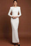 White Round Neck Long Formal Dress with Sleeves