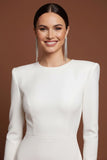 White Round Neck Long Formal Dress with Sleeves