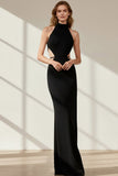 Black High Neck Mermaid Cut Out Long Formal Dress