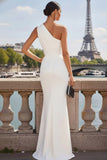 Simple White Mermaid One Shoulder Long Bridal Dress