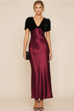Burgundy Satin V-Neck Sheath Maxi Formal Dress