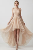 Champagne One Shoulder Asymmetrical Chiffon Bridesmaid Dress with 3D Flower