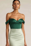 Green Mermaid Ruched Satin Long Corset Prom Dress