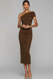 White One Shoulder Ruched Sheath Long Formal Dress