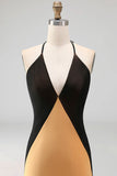 Bronze Halter Backless Sheath Long Wedding Guest Dress with Slit