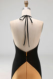 Bronze Halter Backless Sheath Long Wedding Guest Dress with Slit