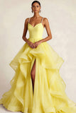 Burgundy Tulle Ruffled Ball Gown Long Prom Dress with Pearls