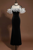 Black Ruffled Mermaid Cold Shoulder Long Formal Dress
