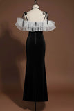 Black Ruffled Mermaid Cold Shoulder Long Formal Dress