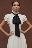 White High Neck Ruffled Chiffon A Line Long Formal Dress