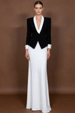 2 Piece Black White Shawl Lapel Long Dress Suits with Sleeves