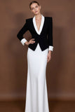 2 Piece Black White Shawl Lapel Long Dress Suits with Sleeves