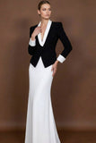 2 Piece Black White Shawl Lapel Long Dress Suits with Sleeves