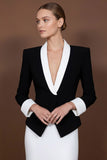 2 Piece Black White Shawl Lapel Long Dress Suits with Sleeves