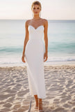 White Sweetheart Chiffon Sheath Long Beach Wedding Dress