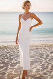 White Sweetheart Chiffon Sheath Long Beach Wedding Dress