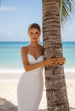 White Sweetheart Chiffon Sheath Long Beach Wedding Dress