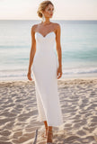 White Sweetheart Chiffon Sheath Long Beach Wedding Dress