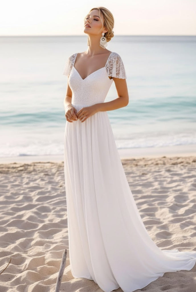 Mermaid White Chiffon Strapless Long Beach Wedding Dress