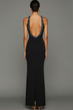 Sparkly Black Crew Neck Mermaid Backless Long Formal Dress with Beading