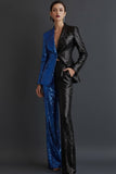 Sparkly Blue and Black 2 Pieces Sequin Shawl Lapel Prom Suits