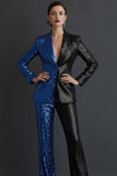 Sparkly Blue and Black 2 Pieces Sequin Shawl Lapel Prom Suits