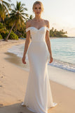 White Mermaid Off the Shoulder Long Corset Wedding Reception Dress