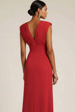 Emerald Green Pleated V-Neck Long Wedding Guest Dress with Slit