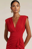 Emerald Green Pleated V-Neck Long Wedding Guest Dress with Slit