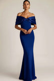 White Mermaid Off the Shoulder Long Wedding Reception Dress