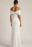 White Mermaid Off the Shoulder Long Wedding Reception Dress