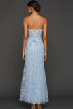 Floral Sky Blue Sweetheart Mermaid Lace Long Corset Prom Dress