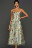 Mauve Floral Sweetheart A Line Embroidered Midi Prom Dress