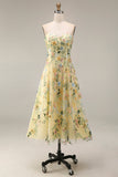 Mauve Floral Sweetheart A Line Embroidered Midi Prom Dress