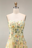 Mauve Floral Sweetheart A Line Embroidered Midi Prom Dress