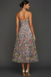 Plus Size Floral Mauve A Line Sweetheart Midi Embroidered Prom Dress