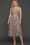 Plus Size Floral Mauve A Line Sweetheart Midi Embroidered Prom Dress