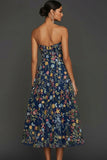 Mauve Floral Sweetheart A Line Embroidered Midi Prom Dress