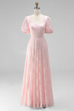 White Lace Square Neck A Line Long Wedding Reception Dress