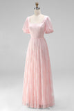 White Lace Square Neck A Line Long Wedding Reception Dress