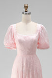 White Lace Square Neck A Line Long Wedding Reception Dress