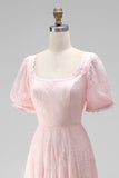 White Lace Square Neck A Line Long Wedding Reception Dress