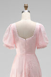 White Lace Square Neck A Line Long Wedding Reception Dress