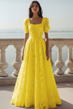 White Lace Square Neck A Line Long Wedding Reception Dress