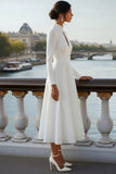 White High Neck A Line Long Wedding Reception Dress with Keyhole