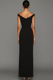 Simple Black V-Neck Sheath Long Formal Dress with Slit