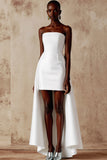 Simple White Strapless High-Low Wedding Reception Dress