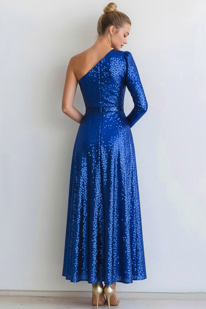 Gorgeous Blue Sequin Sheath Slit Long Evening Dress Formal Evening Dress SP1701